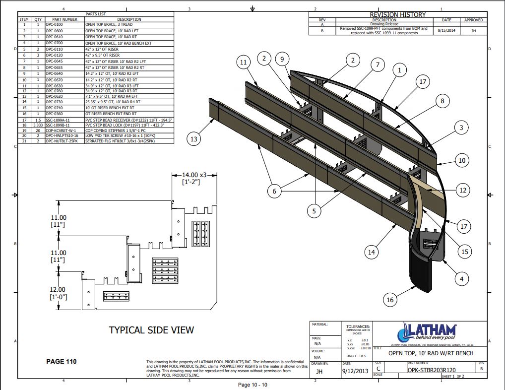 10' Radius Polymer Step w/ Right Bench